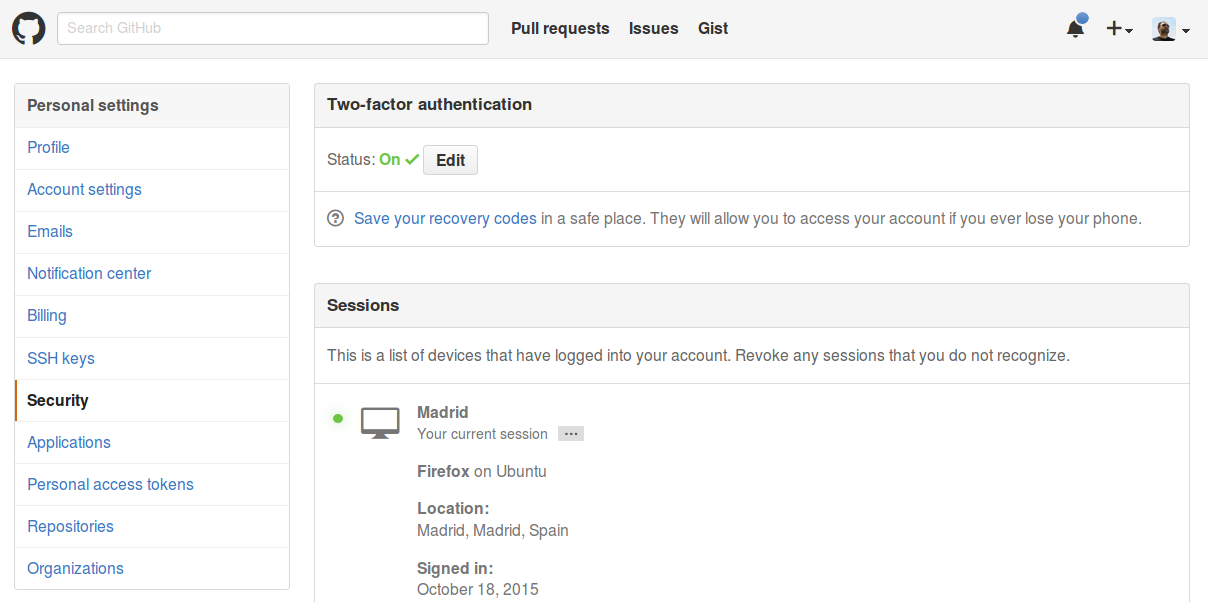 Activr el doble factor de autentificación en GitHub