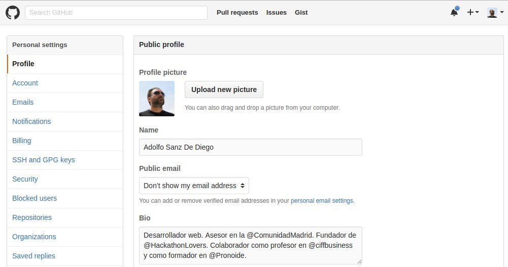 Cambiar avatar en GitHub