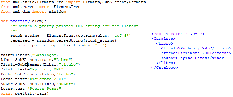 Código ejemplo crear XML